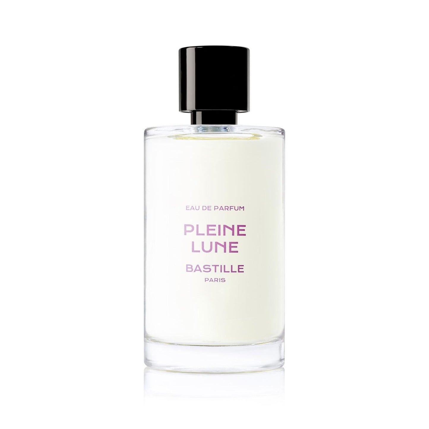 A bottle of Pleine Lune EDP perfume next to its purple box, with the brand name BASTILLE Paris visible.