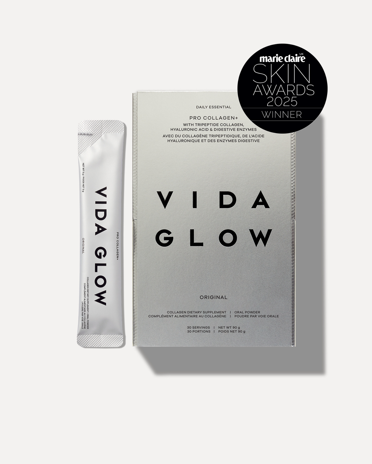 Vida Glow Pro Collagen+ marine collagen tripeptide supplement, 30 sachets, at Beauty Edit Mayfair
